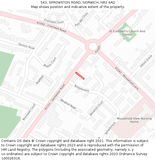 543, SPROWSTON ROAD, NORWICH, NR3 4AD: Location map and indicative extent of plot