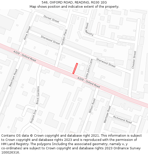 546, OXFORD ROAD, READING, RG30 1EG: Location map and indicative extent of plot