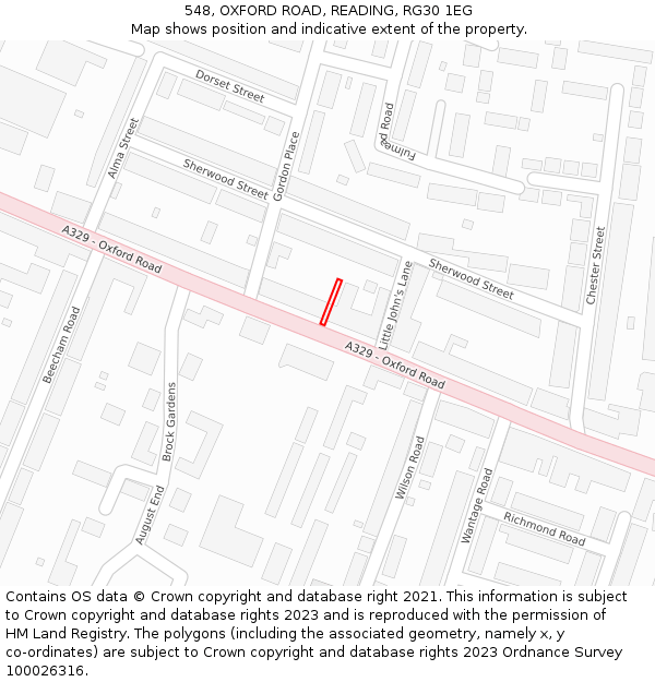 548, OXFORD ROAD, READING, RG30 1EG: Location map and indicative extent of plot