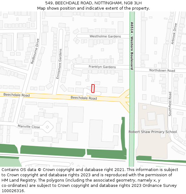 549, BEECHDALE ROAD, NOTTINGHAM, NG8 3LH: Location map and indicative extent of plot