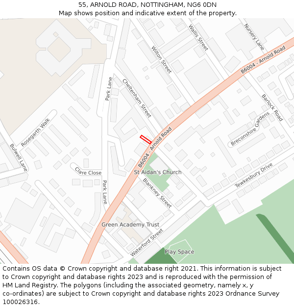 55, ARNOLD ROAD, NOTTINGHAM, NG6 0DN: Location map and indicative extent of plot