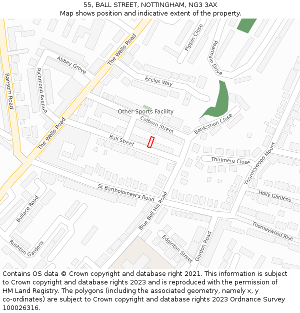 55, BALL STREET, NOTTINGHAM, NG3 3AX: Location map and indicative extent of plot