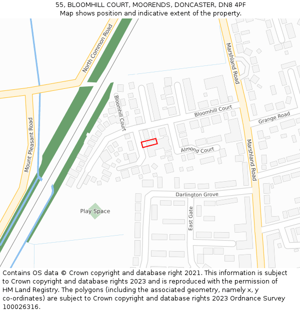 55, BLOOMHILL COURT, MOORENDS, DONCASTER, DN8 4PF: Location map and indicative extent of plot