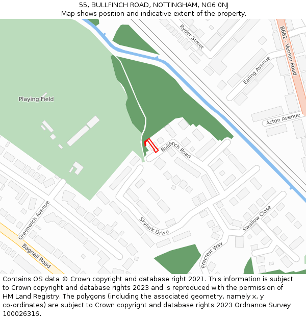 55, BULLFINCH ROAD, NOTTINGHAM, NG6 0NJ: Location map and indicative extent of plot