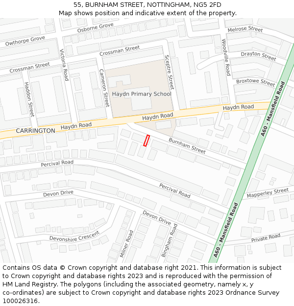 55, BURNHAM STREET, NOTTINGHAM, NG5 2FD: Location map and indicative extent of plot