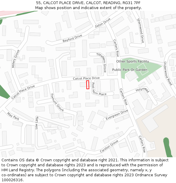 55, CALCOT PLACE DRIVE, CALCOT, READING, RG31 7PF: Location map and indicative extent of plot