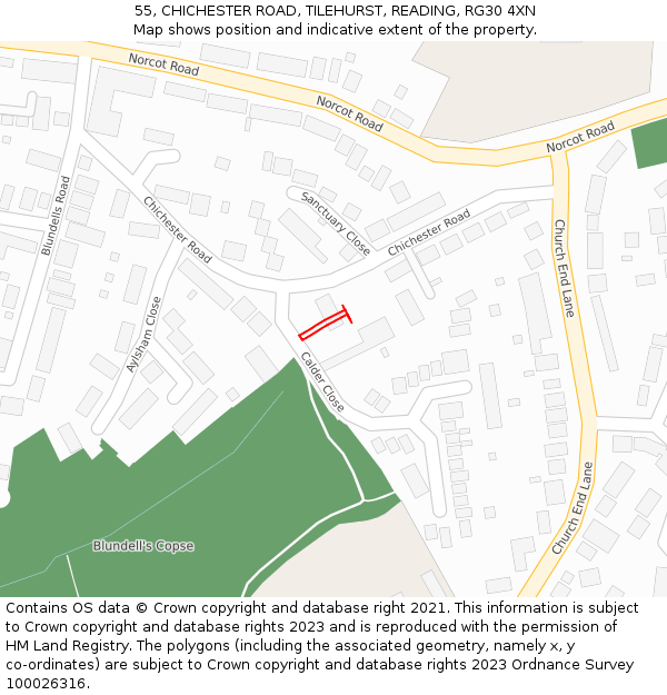 55, CHICHESTER ROAD, TILEHURST, READING, RG30 4XN: Location map and indicative extent of plot