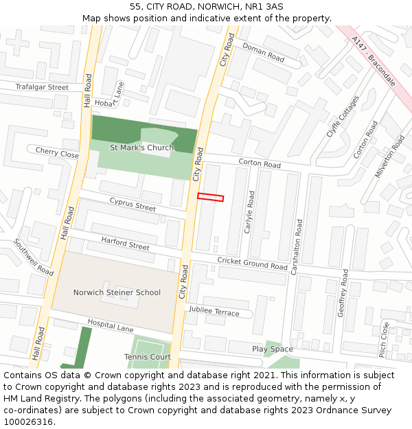55, CITY ROAD, NORWICH, NR1 3AS: Location map and indicative extent of plot