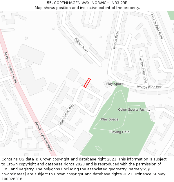 55, COPENHAGEN WAY, NORWICH, NR3 2RB: Location map and indicative extent of plot