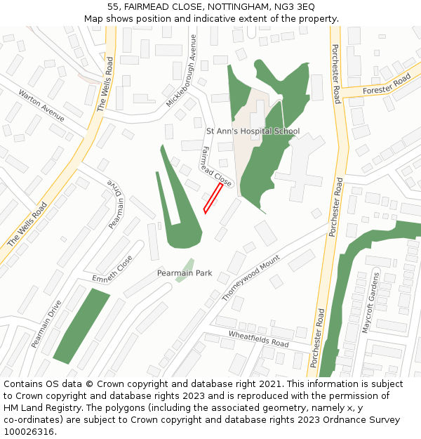 55, FAIRMEAD CLOSE, NOTTINGHAM, NG3 3EQ: Location map and indicative extent of plot