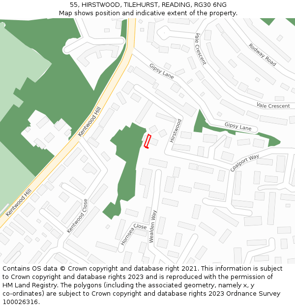 55, HIRSTWOOD, TILEHURST, READING, RG30 6NG: Location map and indicative extent of plot