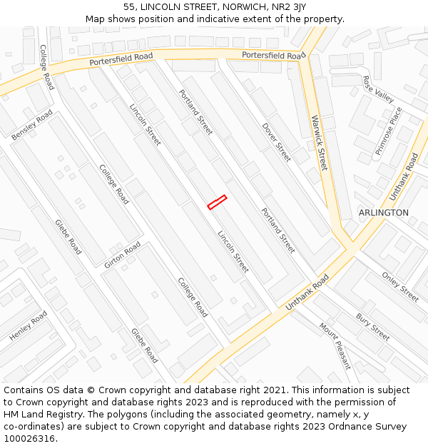 55, LINCOLN STREET, NORWICH, NR2 3JY: Location map and indicative extent of plot