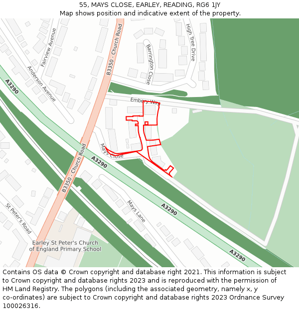 55, MAYS CLOSE, EARLEY, READING, RG6 1JY: Location map and indicative extent of plot