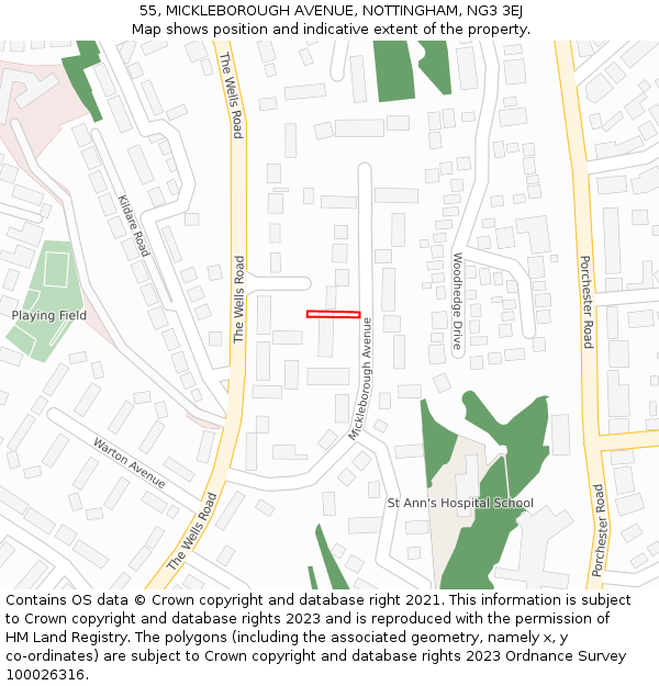 55, MICKLEBOROUGH AVENUE, NOTTINGHAM, NG3 3EJ: Location map and indicative extent of plot