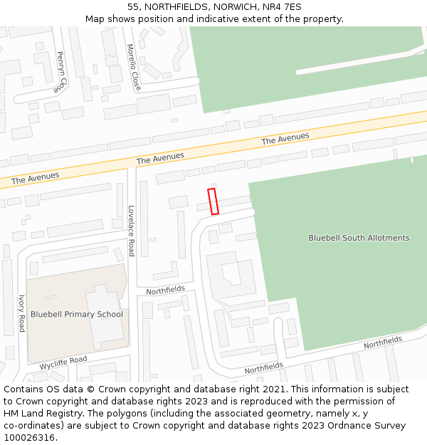 55, NORTHFIELDS, NORWICH, NR4 7ES: Location map and indicative extent of plot
