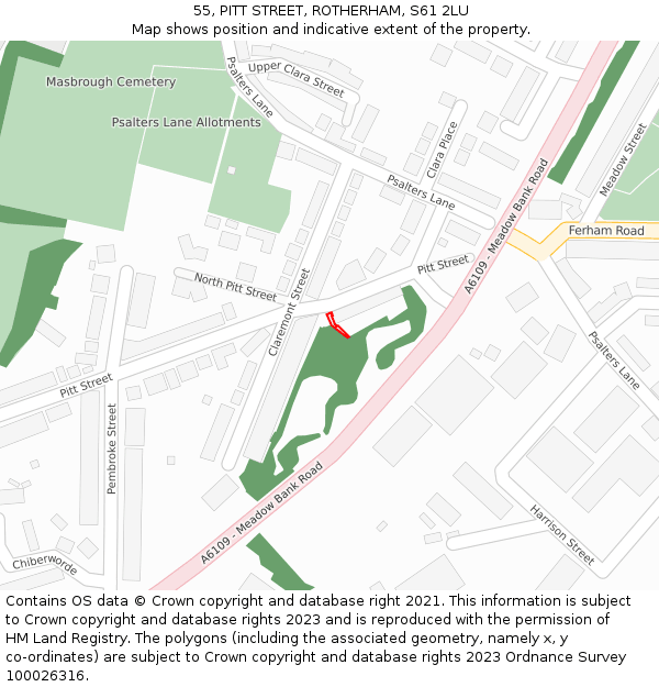 55, PITT STREET, ROTHERHAM, S61 2LU: Location map and indicative extent of plot