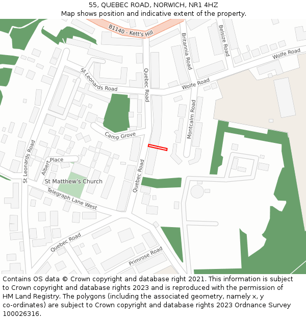 55, QUEBEC ROAD, NORWICH, NR1 4HZ: Location map and indicative extent of plot