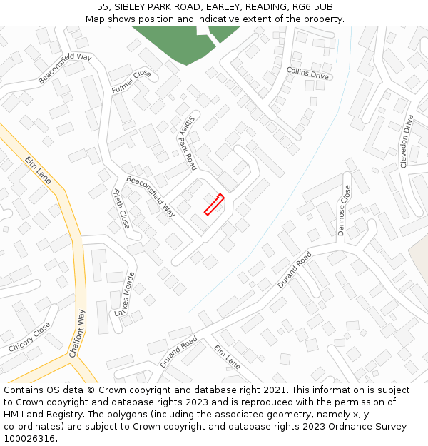 55, SIBLEY PARK ROAD, EARLEY, READING, RG6 5UB: Location map and indicative extent of plot