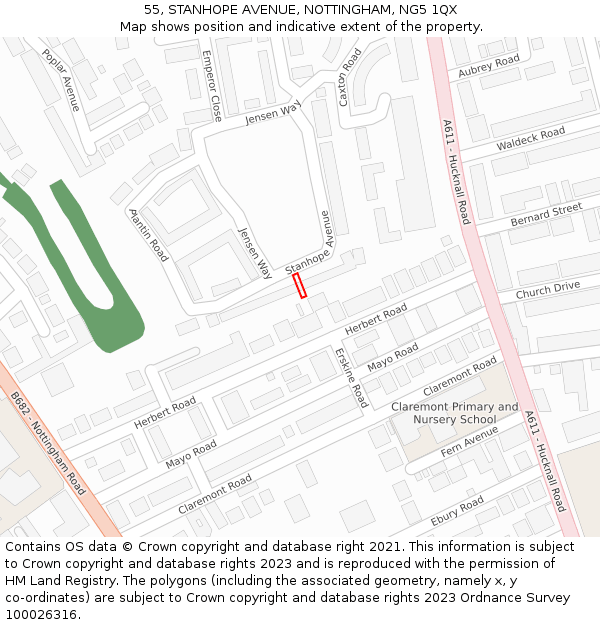 55, STANHOPE AVENUE, NOTTINGHAM, NG5 1QX: Location map and indicative extent of plot