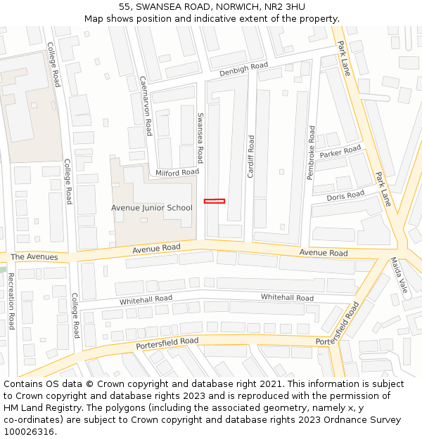55, SWANSEA ROAD, NORWICH, NR2 3HU: Location map and indicative extent of plot