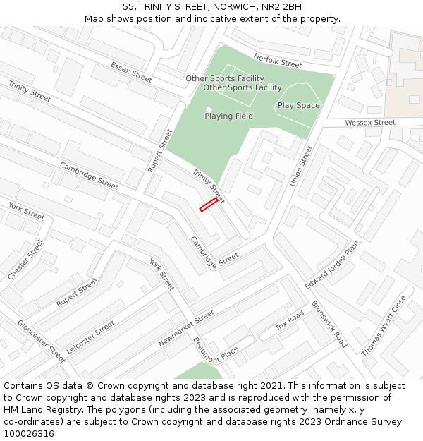 55, TRINITY STREET, NORWICH, NR2 2BH: Location map and indicative extent of plot