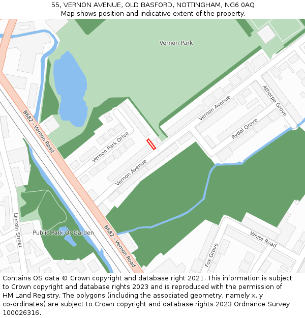 55, VERNON AVENUE, OLD BASFORD, NOTTINGHAM, NG6 0AQ: Location map and indicative extent of plot