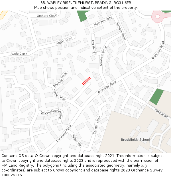 55, WARLEY RISE, TILEHURST, READING, RG31 6FR: Location map and indicative extent of plot