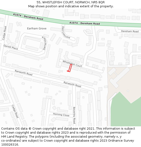 55, WHISTLEFISH COURT, NORWICH, NR5 8QR: Location map and indicative extent of plot
