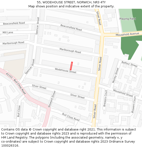 55, WODEHOUSE STREET, NORWICH, NR3 4TY: Location map and indicative extent of plot