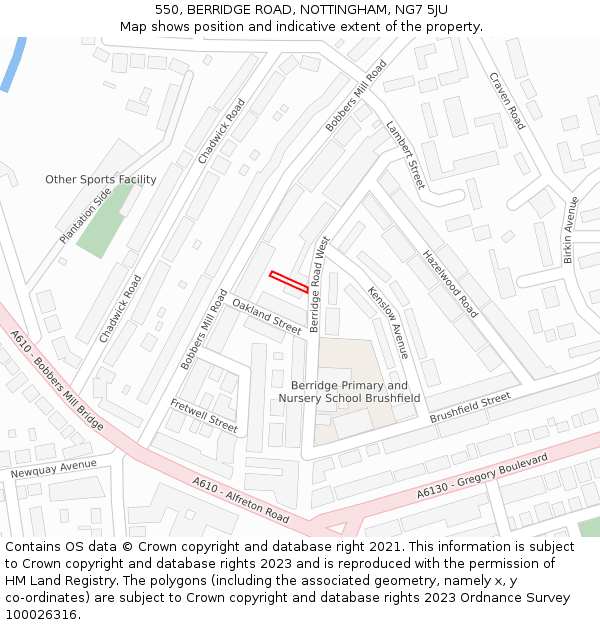 550, BERRIDGE ROAD, NOTTINGHAM, NG7 5JU: Location map and indicative extent of plot