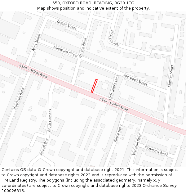 550, OXFORD ROAD, READING, RG30 1EG: Location map and indicative extent of plot