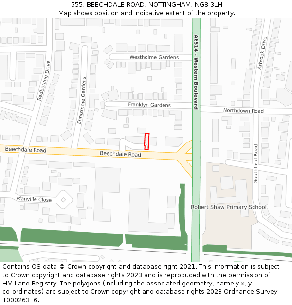 555, BEECHDALE ROAD, NOTTINGHAM, NG8 3LH: Location map and indicative extent of plot