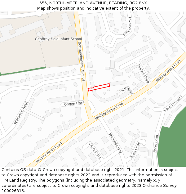 555, NORTHUMBERLAND AVENUE, READING, RG2 8NX: Location map and indicative extent of plot