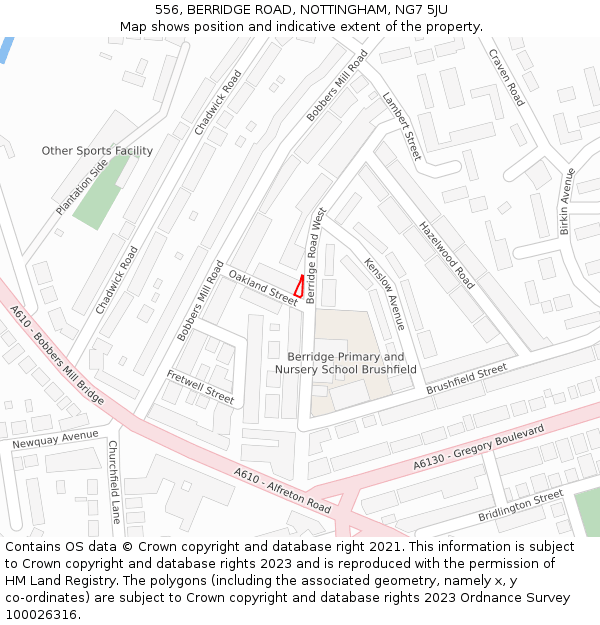 556, BERRIDGE ROAD, NOTTINGHAM, NG7 5JU: Location map and indicative extent of plot
