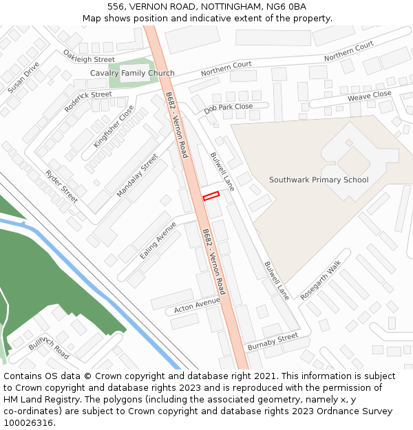 556, VERNON ROAD, NOTTINGHAM, NG6 0BA: Location map and indicative extent of plot