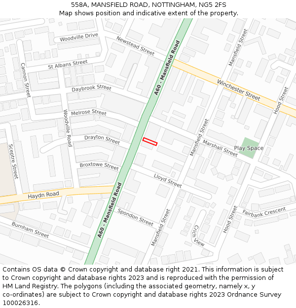 558A, MANSFIELD ROAD, NOTTINGHAM, NG5 2FS: Location map and indicative extent of plot