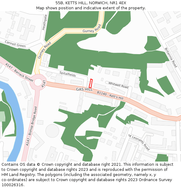 55B, KETTS HILL, NORWICH, NR1 4EX: Location map and indicative extent of plot