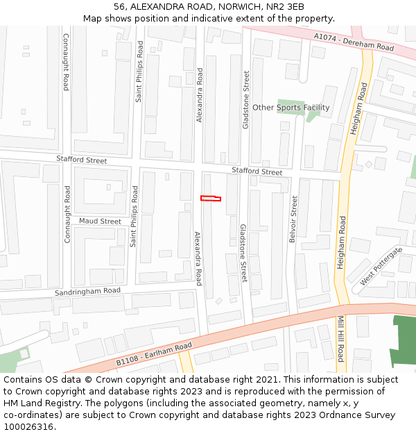 56, ALEXANDRA ROAD, NORWICH, NR2 3EB: Location map and indicative extent of plot