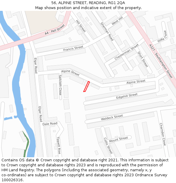 56, ALPINE STREET, READING, RG1 2QA: Location map and indicative extent of plot