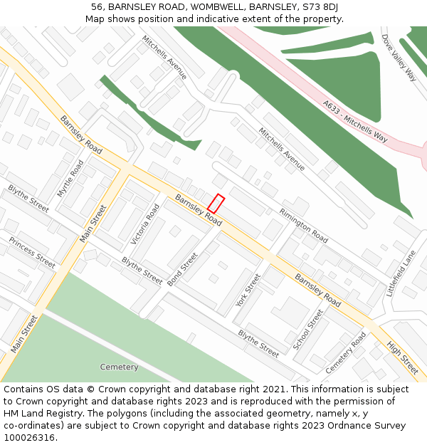 56, BARNSLEY ROAD, WOMBWELL, BARNSLEY, S73 8DJ: Location map and indicative extent of plot