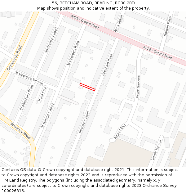 56, BEECHAM ROAD, READING, RG30 2RD: Location map and indicative extent of plot