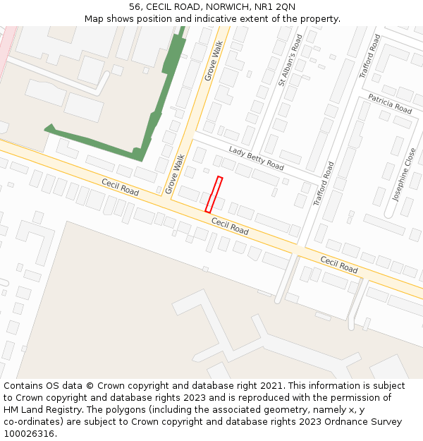 56, CECIL ROAD, NORWICH, NR1 2QN: Location map and indicative extent of plot