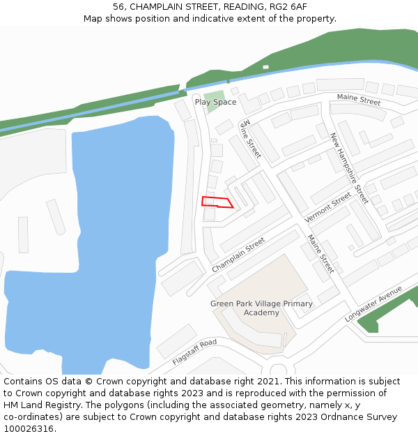 56, CHAMPLAIN STREET, READING, RG2 6AF: Location map and indicative extent of plot