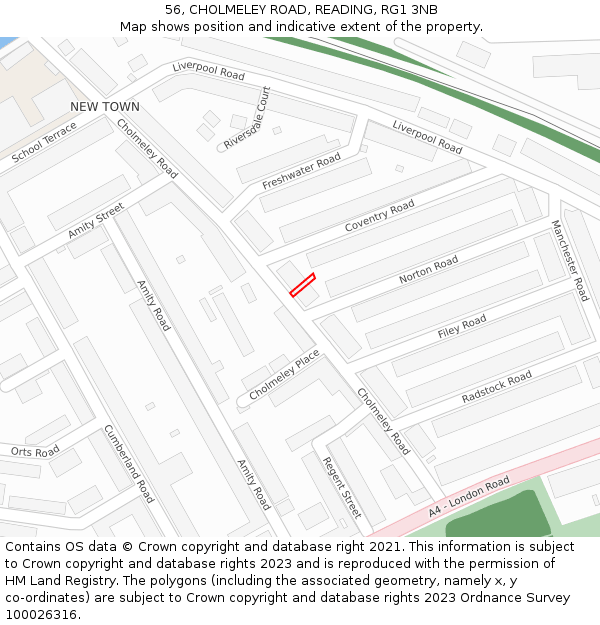 56, CHOLMELEY ROAD, READING, RG1 3NB: Location map and indicative extent of plot