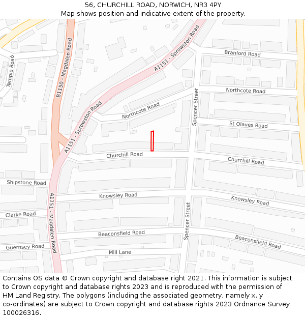 56, CHURCHILL ROAD, NORWICH, NR3 4PY: Location map and indicative extent of plot