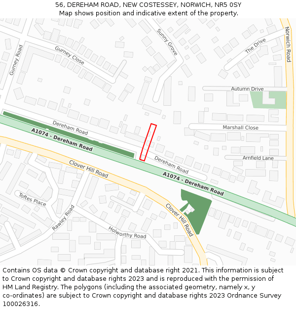 56, DEREHAM ROAD, NEW COSTESSEY, NORWICH, NR5 0SY: Location map and indicative extent of plot