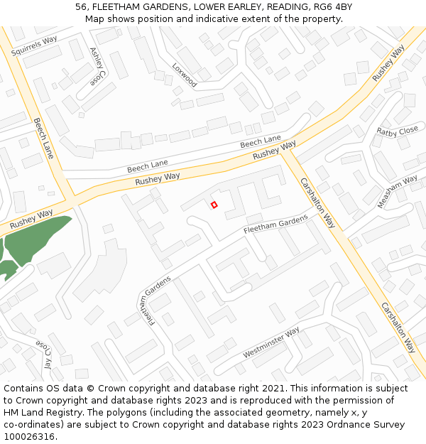 56, FLEETHAM GARDENS, LOWER EARLEY, READING, RG6 4BY: Location map and indicative extent of plot