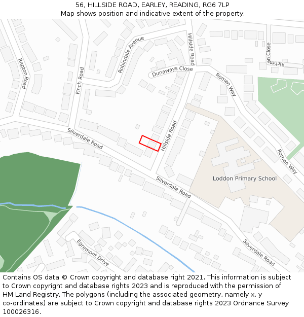 56, HILLSIDE ROAD, EARLEY, READING, RG6 7LP: Location map and indicative extent of plot