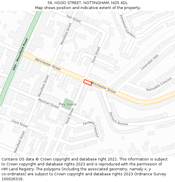 56, HOOD STREET, NOTTINGHAM, NG5 4DL: Location map and indicative extent of plot