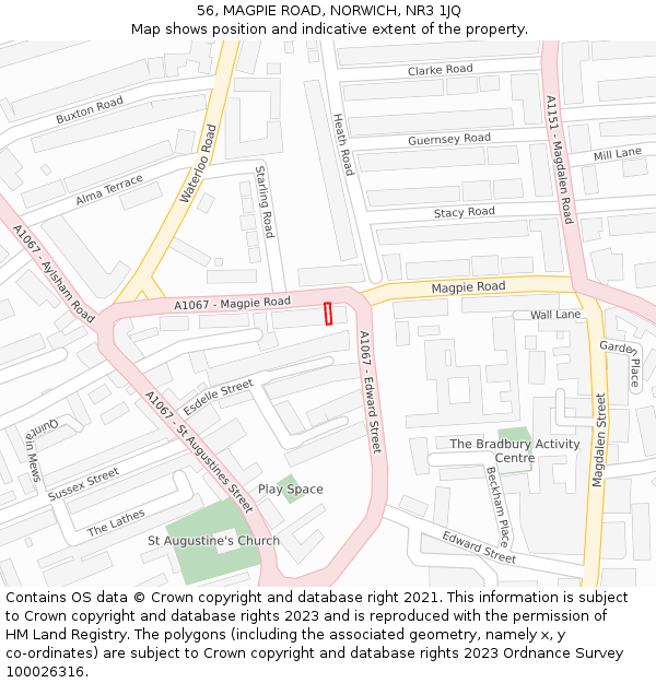 56, MAGPIE ROAD, NORWICH, NR3 1JQ: Location map and indicative extent of plot